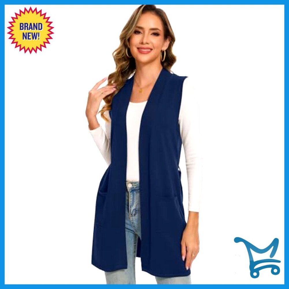 Sleeveless Ribbed Knit Vest with Belt and Pockets, Size Small - Picture 4 of 5